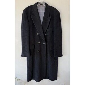 Guy Laroche Men’s Coat Cashmere Wool Charcoal Overcoat Long Double Breasted L